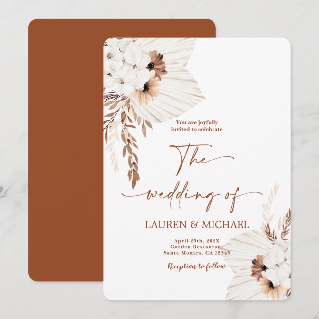 Invitación a la boda Boho Terracotta (Anverso / Reverso)