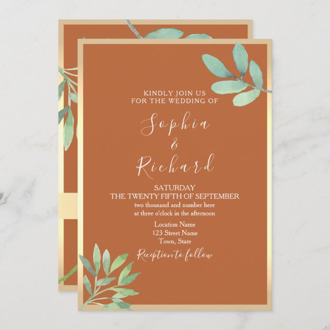 Invitación a la boda Boho Terracotta (Anverso / Reverso)