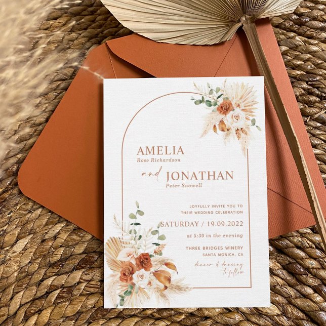 Invitación a la boda Boho Terracotta Pampas (Subido por el creador)