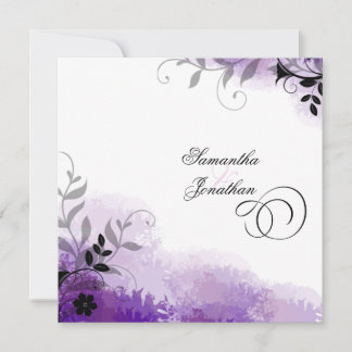 Invitación a la boda Bonito Purple Leafy Florals