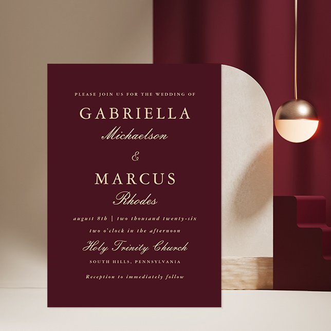 Invitación a la boda borgoñona simple y elegante (Subido por el creador)