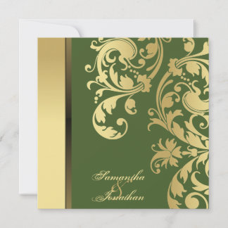 Invitación a la boda Bosque Green Gold Floral Swir