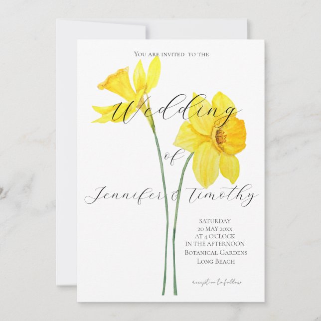 Invitación a la boda Botánica 2 daffodils amarillo (Anverso)