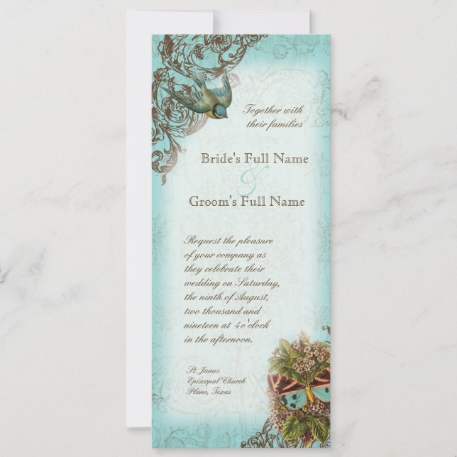 Invitación a la boda botánica - Aqua Blue (Anverso)