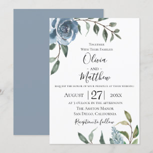 Invitación a la boda botánica azul turquesa