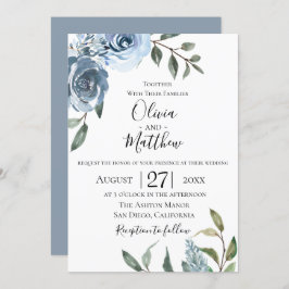 Invitación a la boda botánica azul turquesa