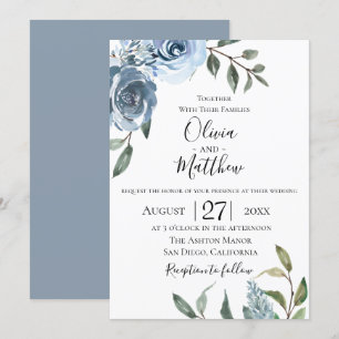 Invitación a la boda botánica azul turquesa
