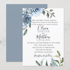 Invitación a la boda botánica azul turquesa