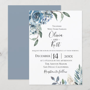 Invitación a la boda botánica azul turquesa