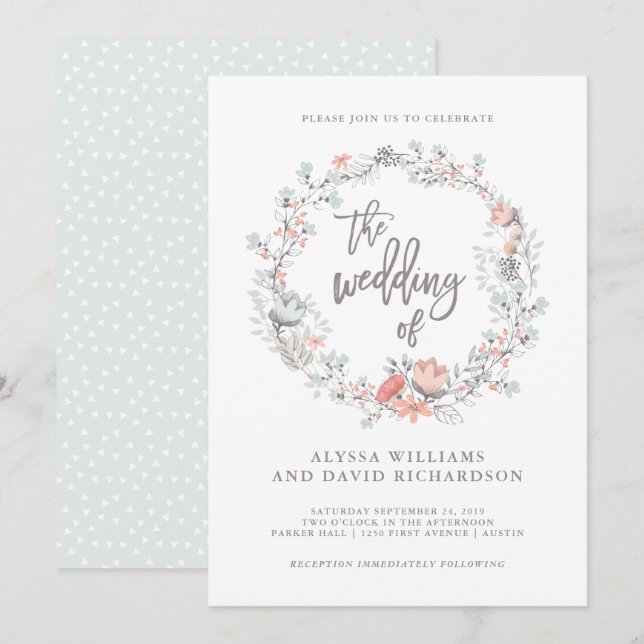 Invitación a la boda botánica Blue Boho (Anverso / Reverso)