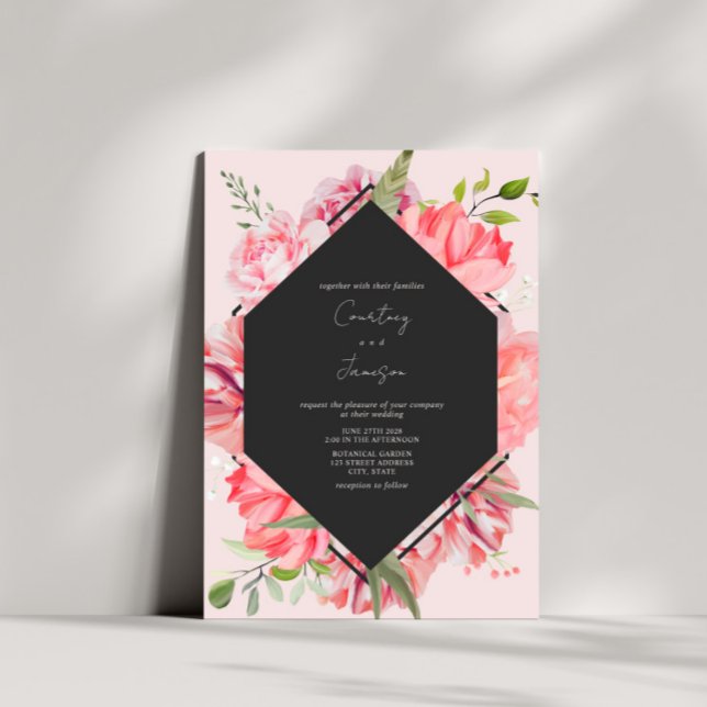 Invitación a la boda botánica con flores rosadas g (Subido por el creador)