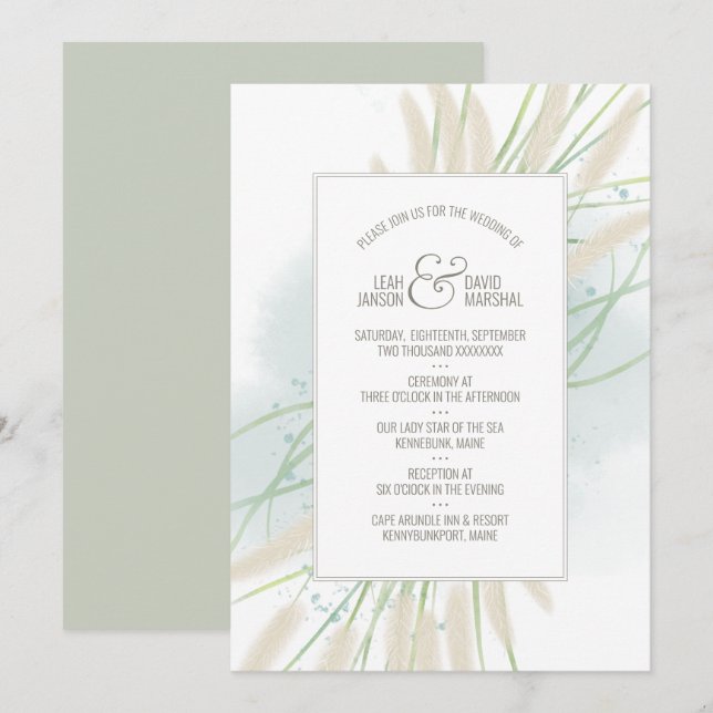 Invitación a la boda botánica costera (Anverso / Reverso)