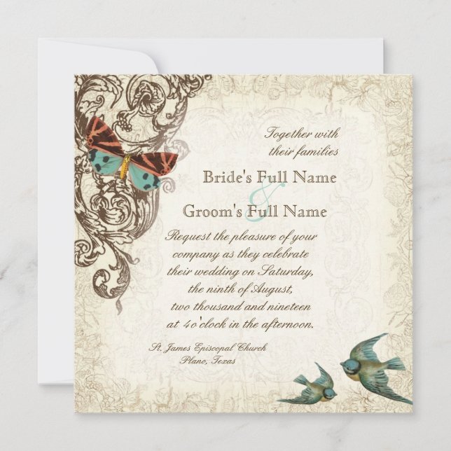 Invitación a la boda botánica - Cream Tan (Anverso)