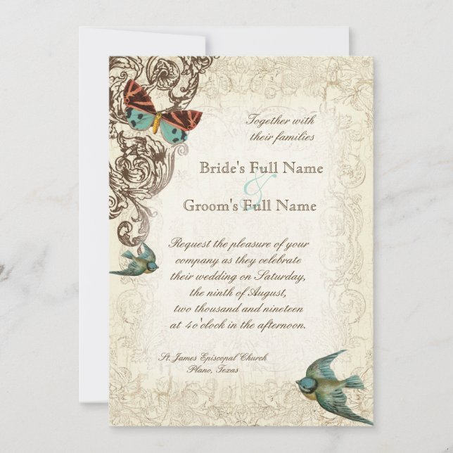 Invitación a la boda botánica - Cream Tan (Anverso)
