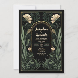Invitación a la boda botánica de Art Nouveau oscur