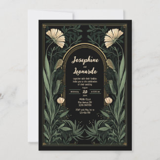 Invitación a la boda botánica de Art Nouveau oscur
