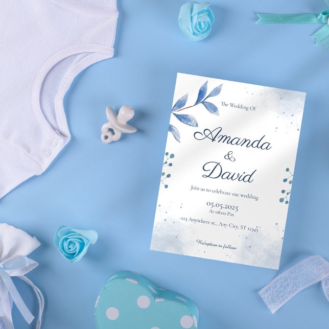 Invitación a la boda botánica de color azul (Subido por el creador)
