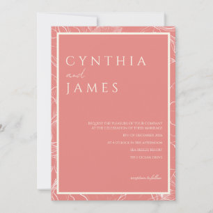 Invitación a la boda botánica de coral rosa minima