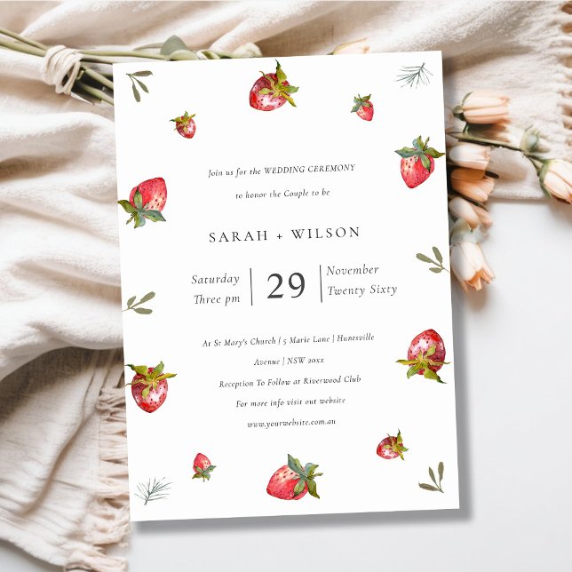 Invitación a la boda botánica de fresa roja (Subido por el creador)