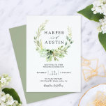 Invitación a la boda botánica de la guirnalda verd<br><div class="desc">Esta invitación a la boda presenta una hermosa corona compuesta de hojas en varios tonos de verde. Para una personalización más avanzada de este diseño,  pulse el botón "Personalizar". También están disponibles los elementos coincidentes.</div>