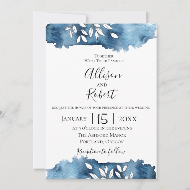 Invitación a la boda botánica de la marina (Anverso)