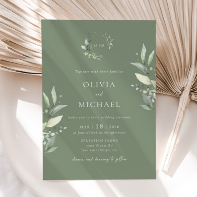 Invitación a la boda botánica de la vegetación min (Invitation)