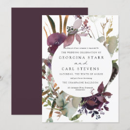 Invitación a la boda botánica de maritero y ciruel