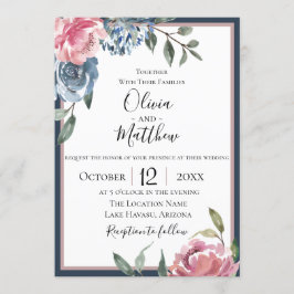 Invitación a la boda botánica de Navy Blue Mauve