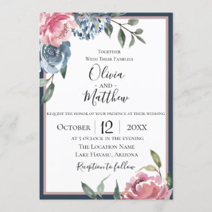 Invitación a la boda botánica de Navy Blue Mauve