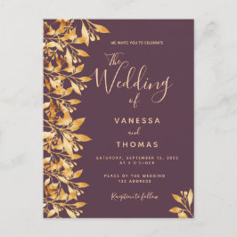 Invitación a la boda botánica de oro púrpura de Ca