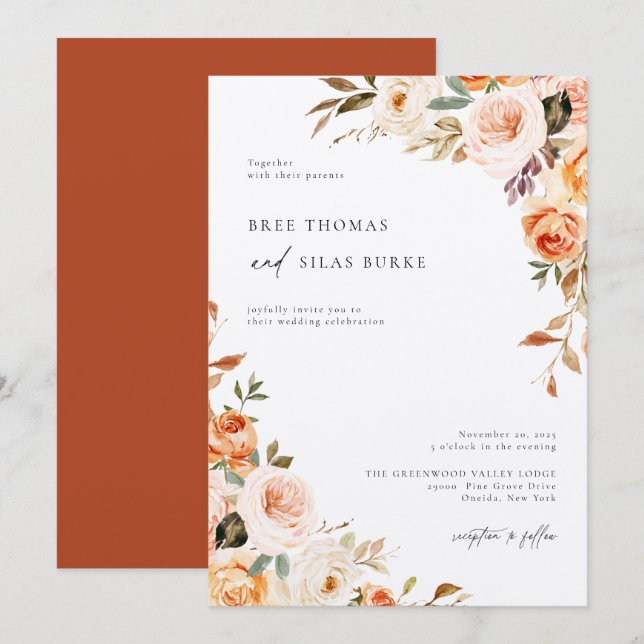 Invitación a la Boda Botánica de Otoño (Anverso / Reverso)