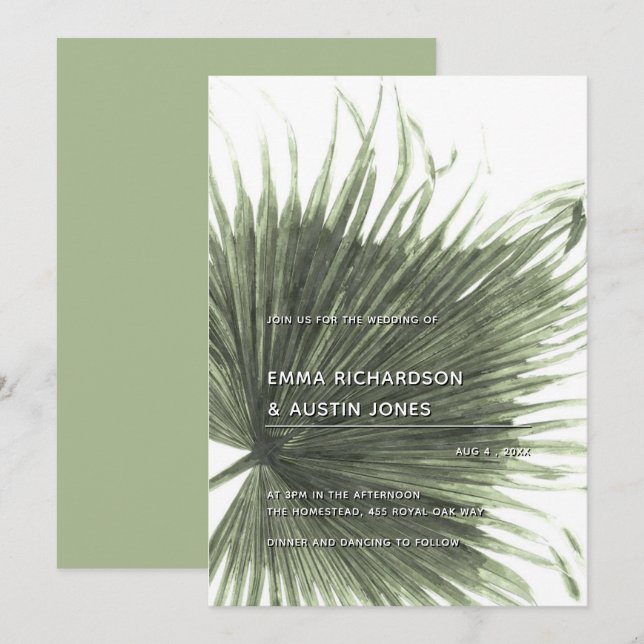 Invitación a la Boda Botánica de Palm de Verdor Tr (Anverso / Reverso)