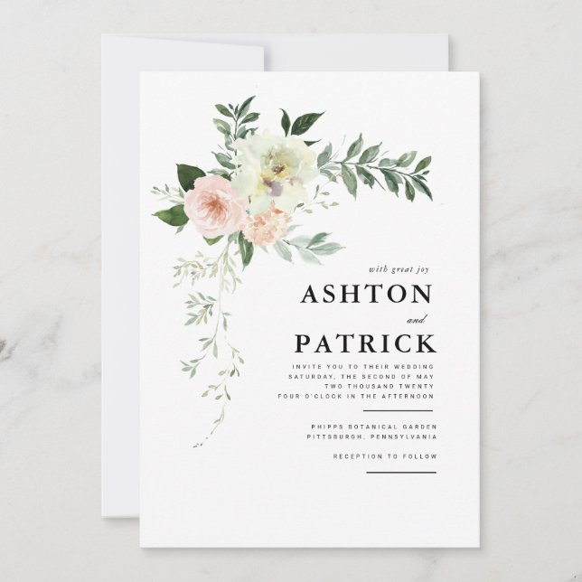 Invitación a la boda botánica de primavera (Anverso)