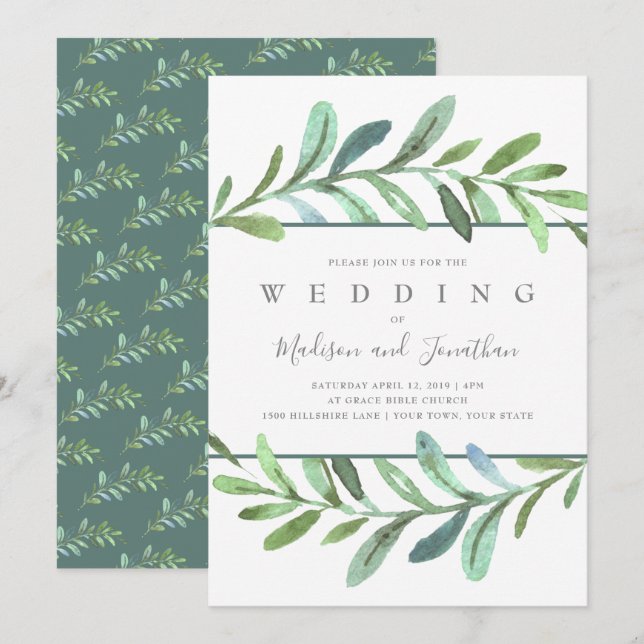Invitación a la Boda Botánica de Vines Modernos (Anverso / Reverso)
