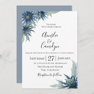 Invitación a la boda botánica del cardo azul