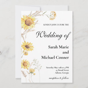 Invitación a la boda botánica del girasol Boho