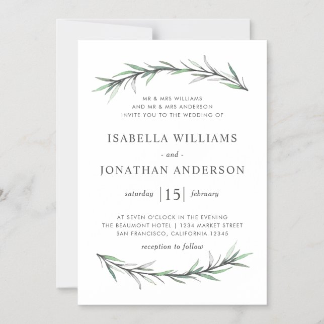 Invitación a la boda botánica del Rosemario salvaj (Anverso)