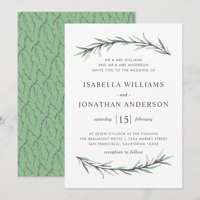 Invitación a la boda botánica del Rosemario salvaj (Anverso / Reverso)