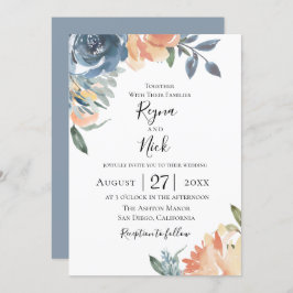 Invitación a la Boda Botánica Dusty Blue Peach
