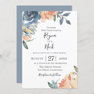 Invitación a la Boda Botánica Dusty Blue Peach