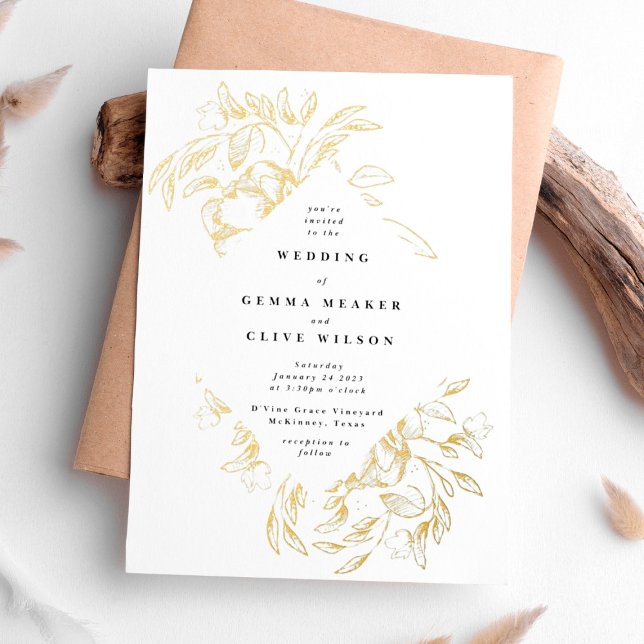 Invitación a la Boda Botánica Elegante Real Gold (Subido por el creador)
