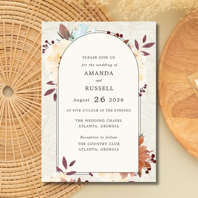 Invitación a la Boda Botánica Floral Caída (Fall Botanical Floral Wedding Invitations)