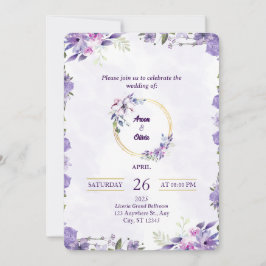 Invitación a la boda botánica floral púrpura