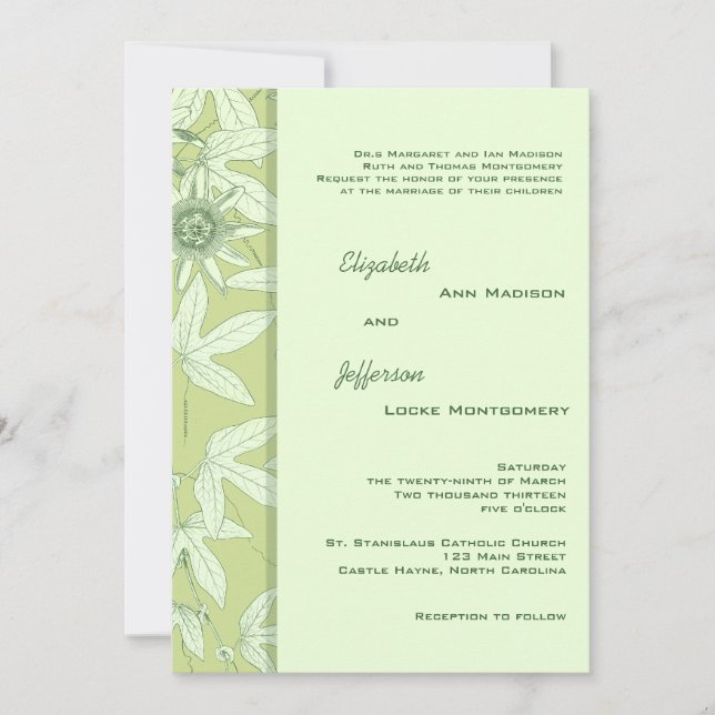 Invitación a la Boda Botánica Floral Verde Celadon (Anverso)