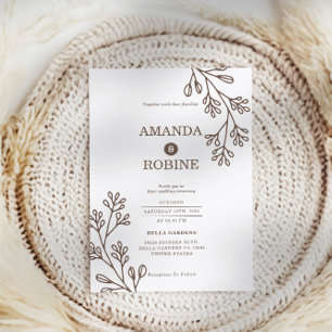 Invitación a la boda botánica marrón minimalista