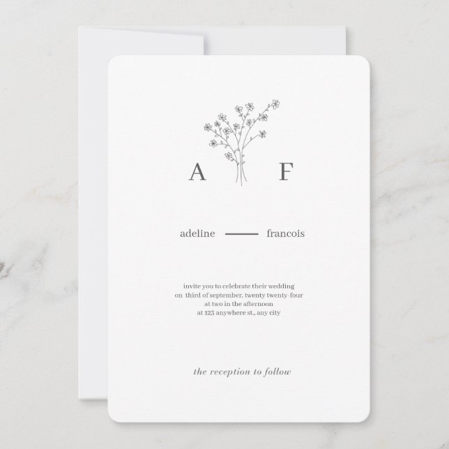 Invitación a la boda botánica minimalista (Anverso)