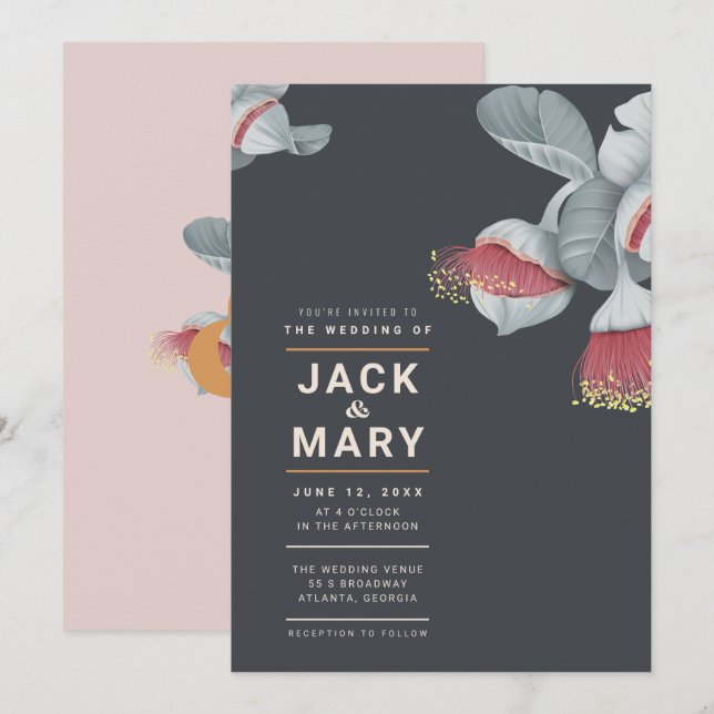 Invitación a la boda botánica minimalista (Anverso / Reverso)