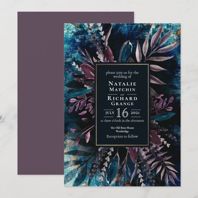 Invitación a la boda botánica Moody Bouquet (Anverso / Reverso)