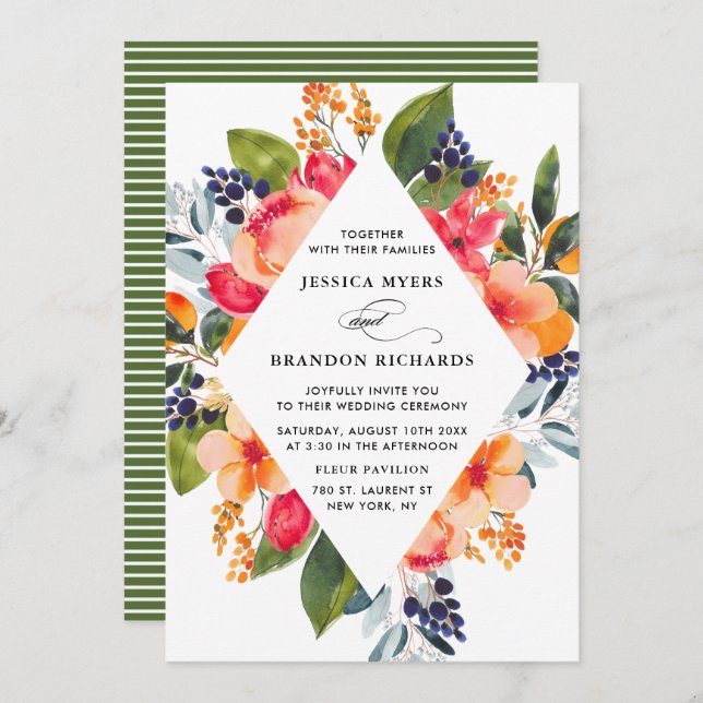 Invitación a la boda botánica para Naranjas de acu (Anverso / Reverso)