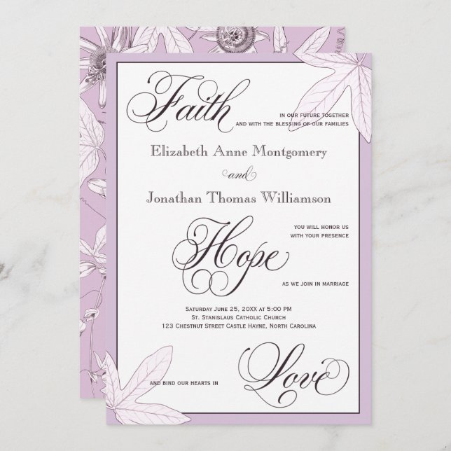 Invitación a la Boda Botánica Púrpura (Anverso / Reverso)